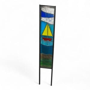 Leaded Sail Panel Garden Feature with Blacksmith Frame – Blue & Yellow