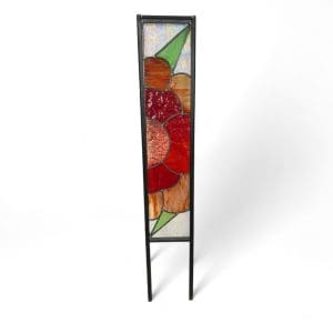 Leaded Floral Panel Garden Feature with Blacksmith Frame – Red & Green