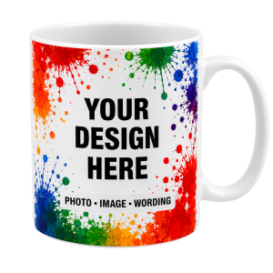 Personalised photo mug with custom image, wording or design, printed in full colour